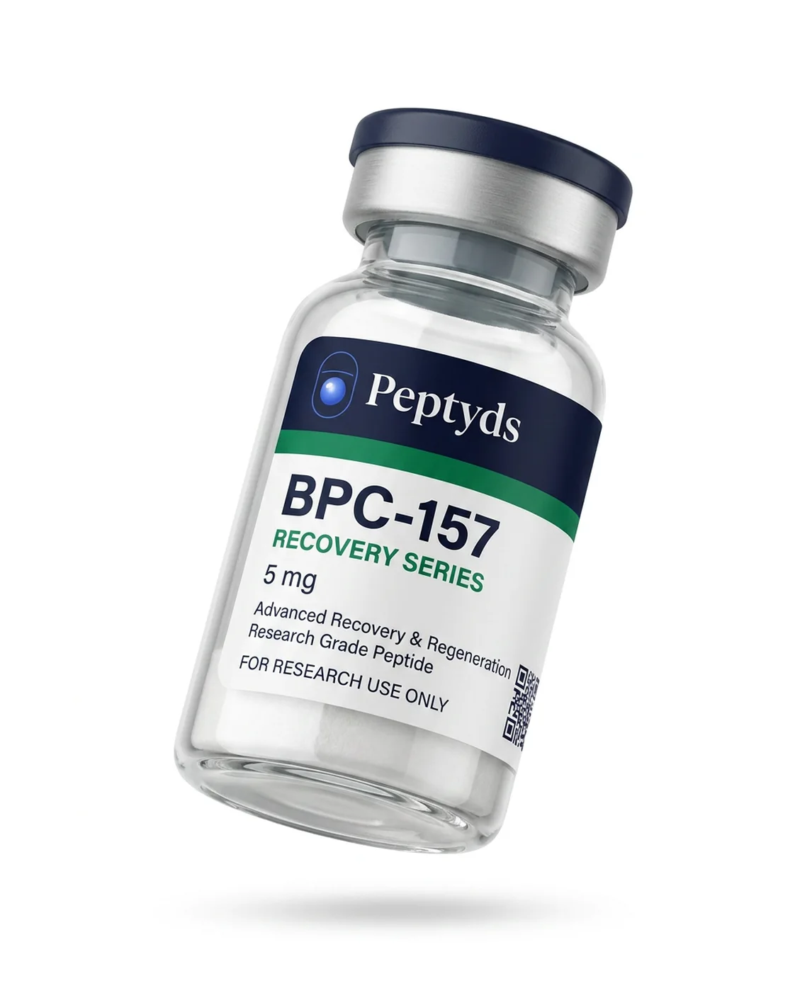 5 mg vial lyophilised vial of BPC-157 Complex, ISO/IEC 17025 lab-verified, Peptyds packaging