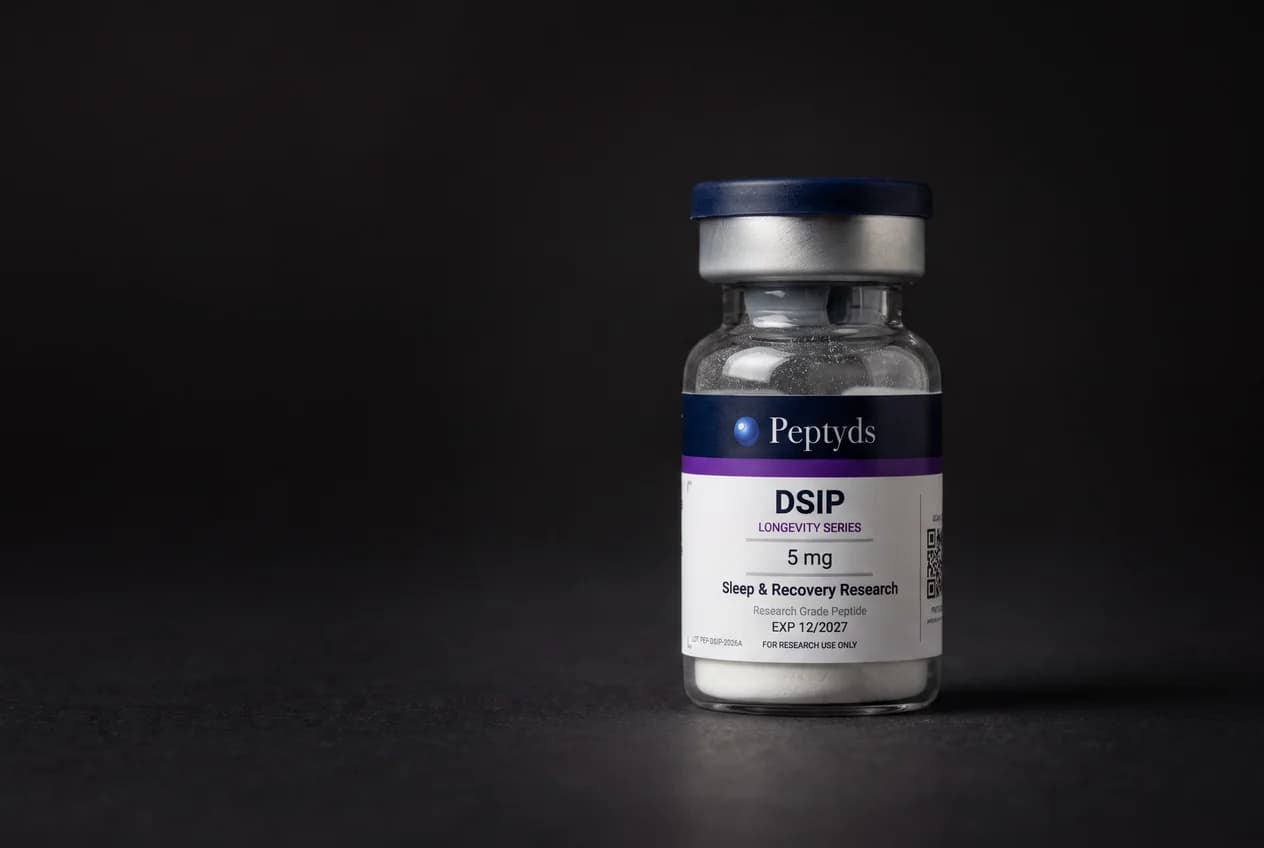 5 mg vial lyophilised vial of DSIP, ISO/IEC 17025 lab-verified, Peptyds packaging