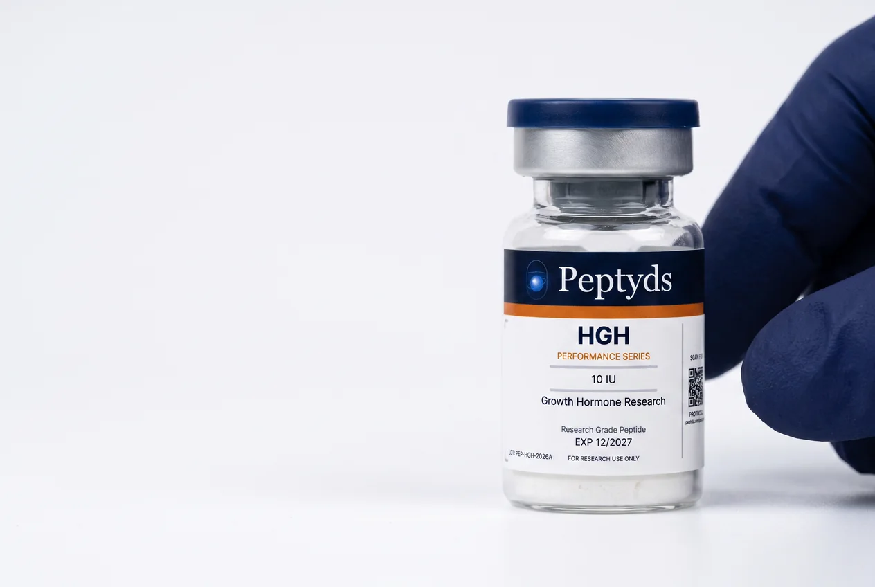 10 ui vial lyophilised vial of HGH, ISO/IEC 17025 lab-verified, Peptyds packaging