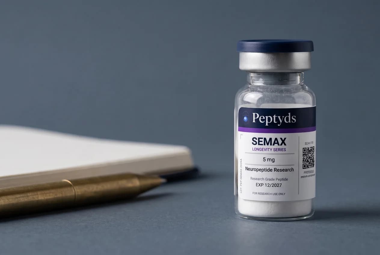 5 mg vial lyophilised vial of Semax, ISO/IEC 17025 lab-verified, Peptyds packaging
