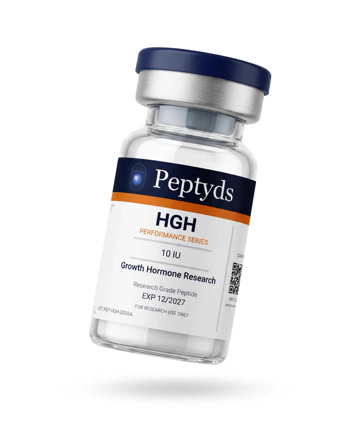 10 ui vial lyophilised vial of HGH, ISO/IEC 17025 lab-verified, Peptyds packaging
