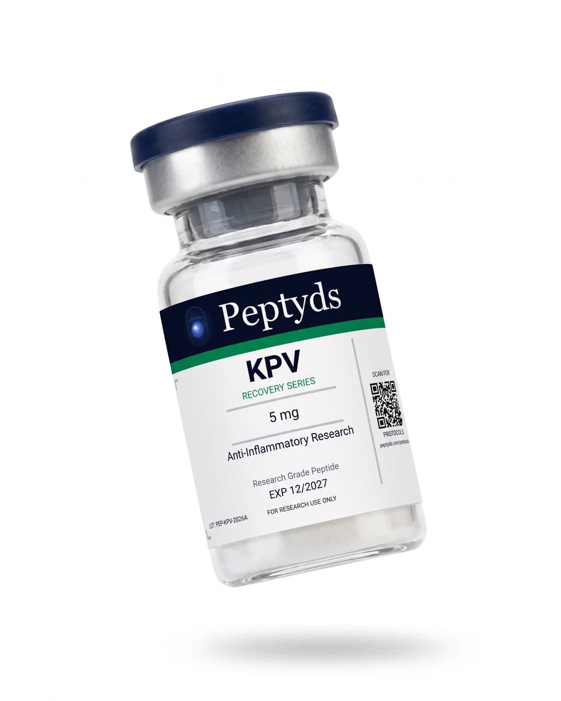 5 mg vial lyophilised vial of KPV, ISO/IEC 17025 lab-verified, Peptyds packaging