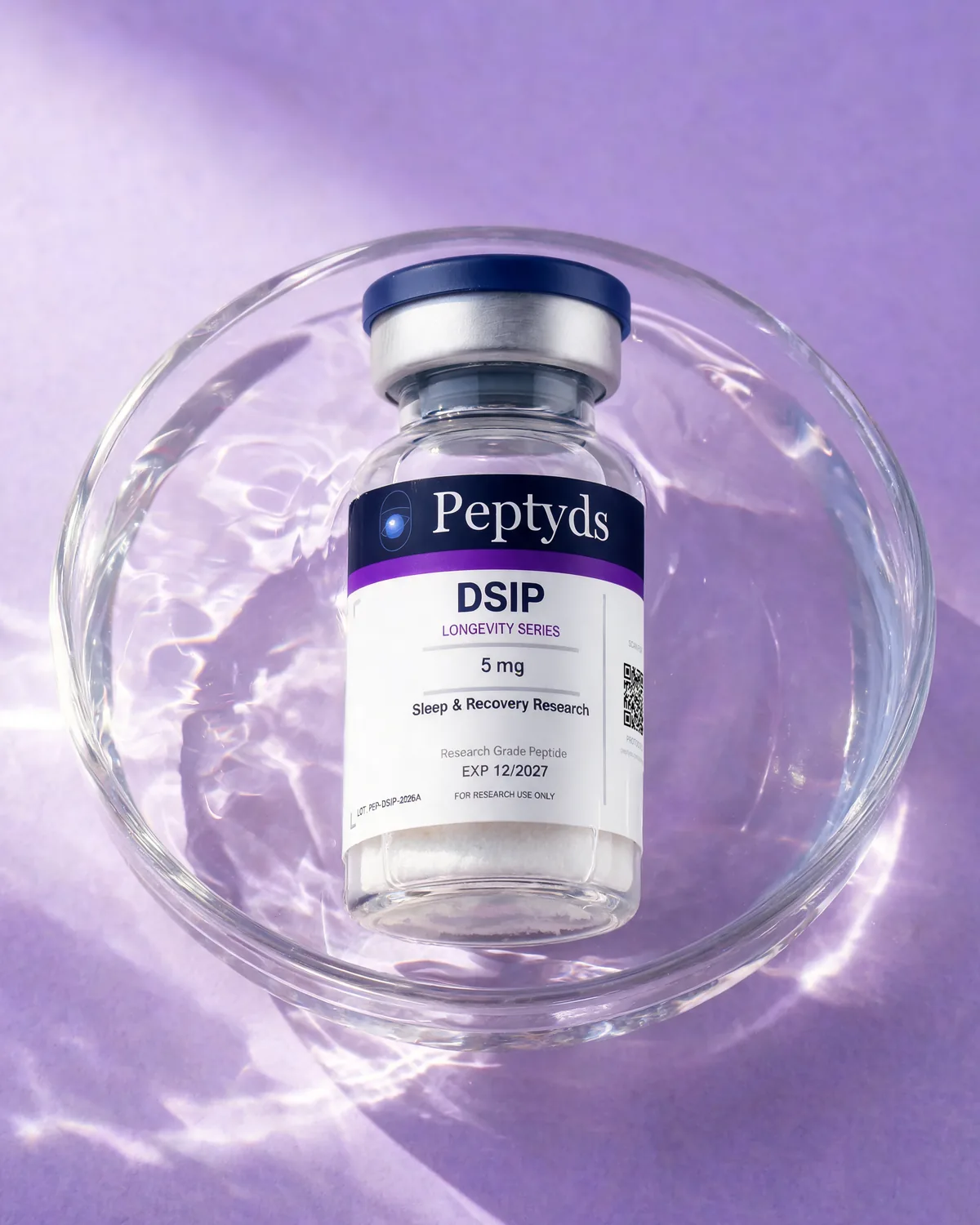 5 mg vial lyophilised vial of DSIP, ISO/IEC 17025 lab-verified, Peptyds packaging