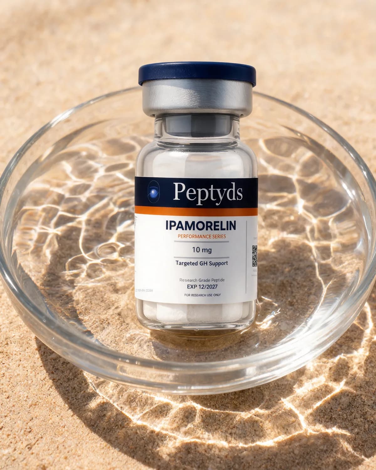5 mg vial lyophilised vial of Ipamorelin, ISO/IEC 17025 lab-verified, Peptyds packaging