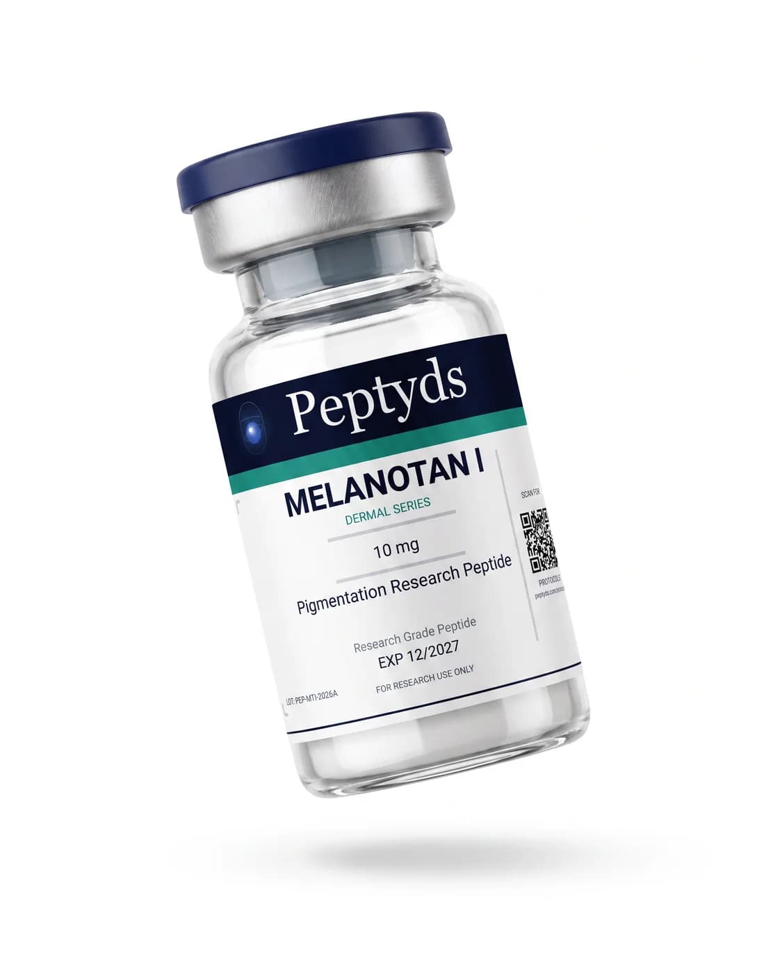 10 mg vial lyophilised vial of Melanotan I, ISO/IEC 17025 lab-verified, Peptyds packaging