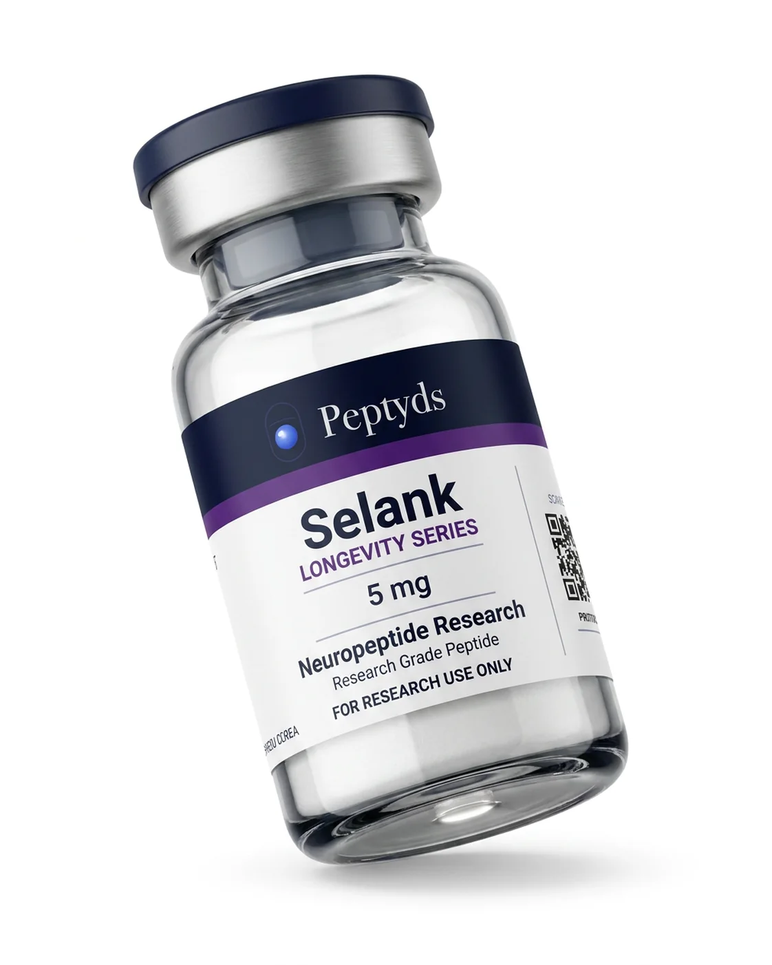 5 mg vial lyophilised vial of Selank, ISO/IEC 17025 lab-verified, Peptyds packaging