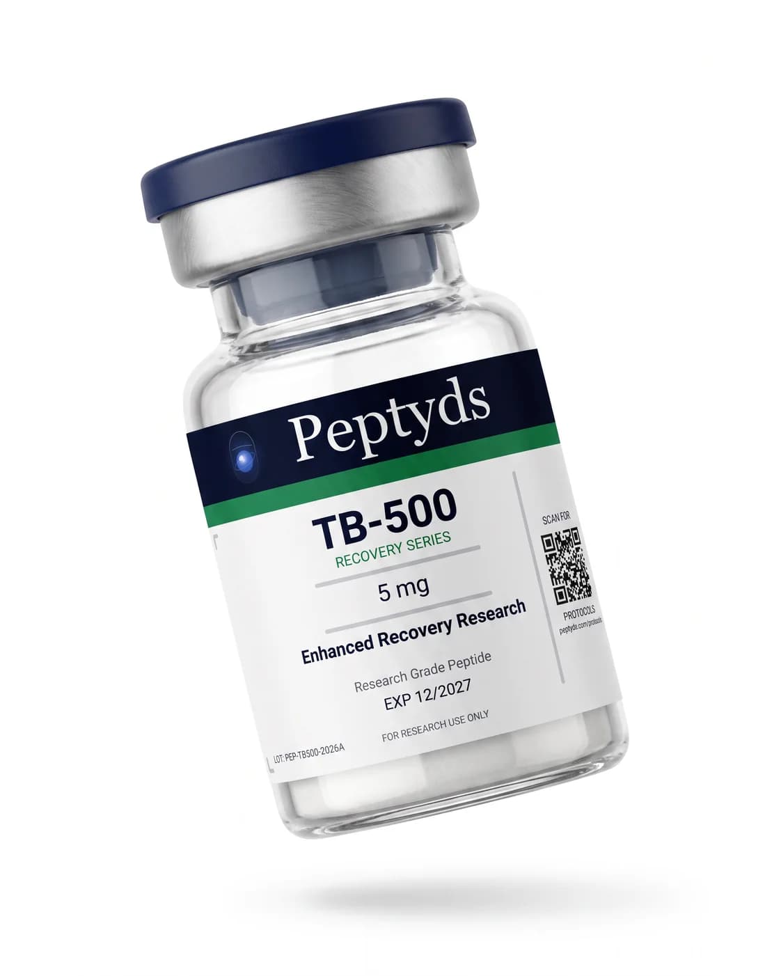 5 mg vial lyophilised vial of TB-500, ISO/IEC 17025 lab-verified, Peptyds packaging