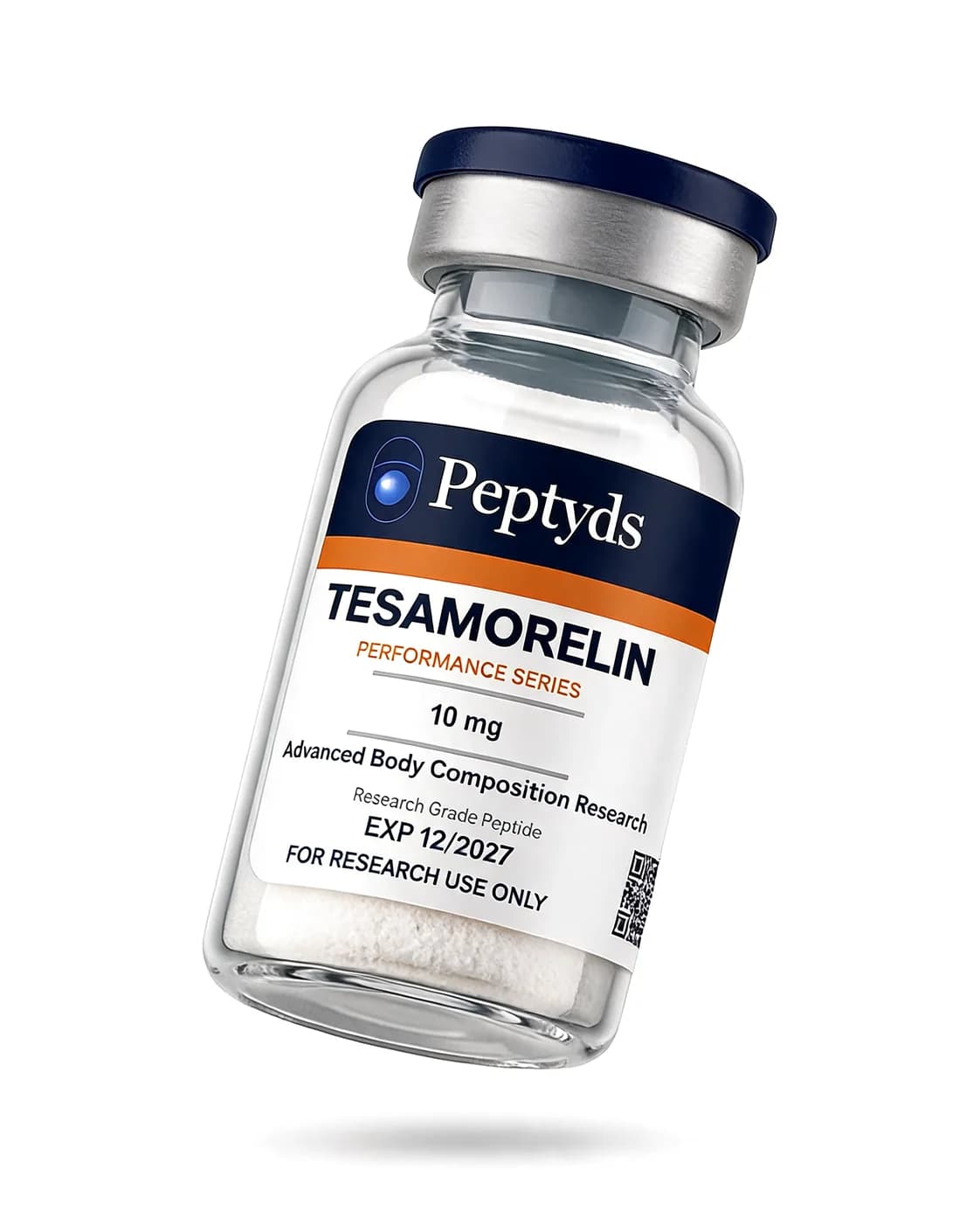 5 mg vial lyophilised vial of Tesamorelin, ISO/IEC 17025 lab-verified, Peptyds packaging